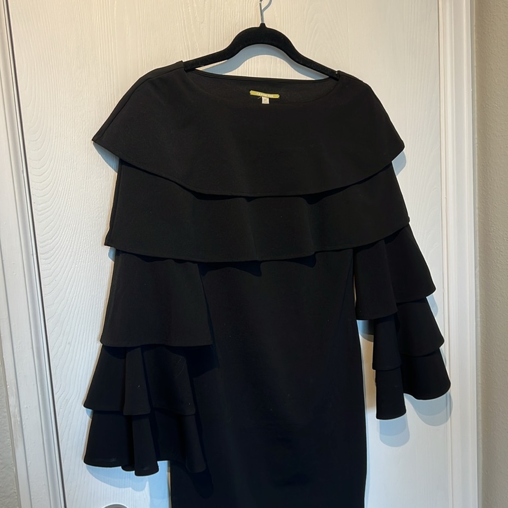 Gianni Bini Dorothy Knit Tiered Ruffle Sleeve Flutter Mini Dress in Black - Picture 5 of 9